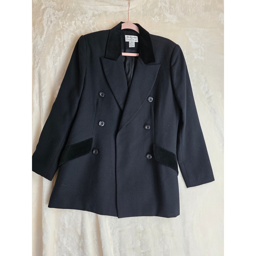 Vintage Focus 2000 by Charles Wueck Black Wool Blend Double Breasted 2 pc set